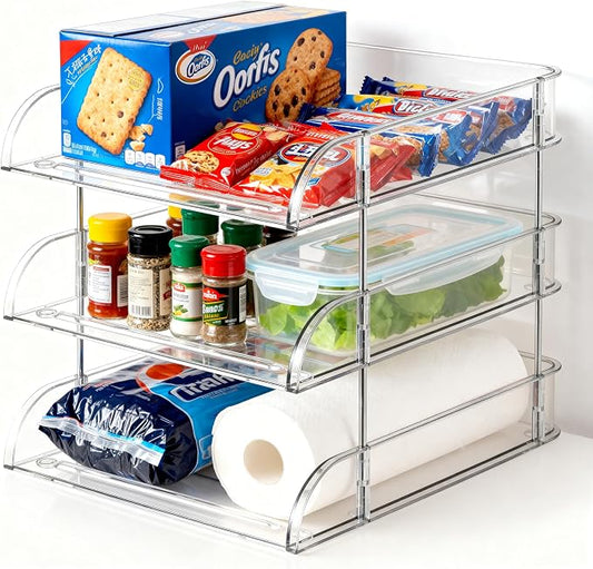 Desk Organizer and Storage,3-Tier File Paper Tray Organizers,Stackable Clear Desktop Organizer for Documents,Book Magazine Storage,Office Supplies (Clear,3 Pack)