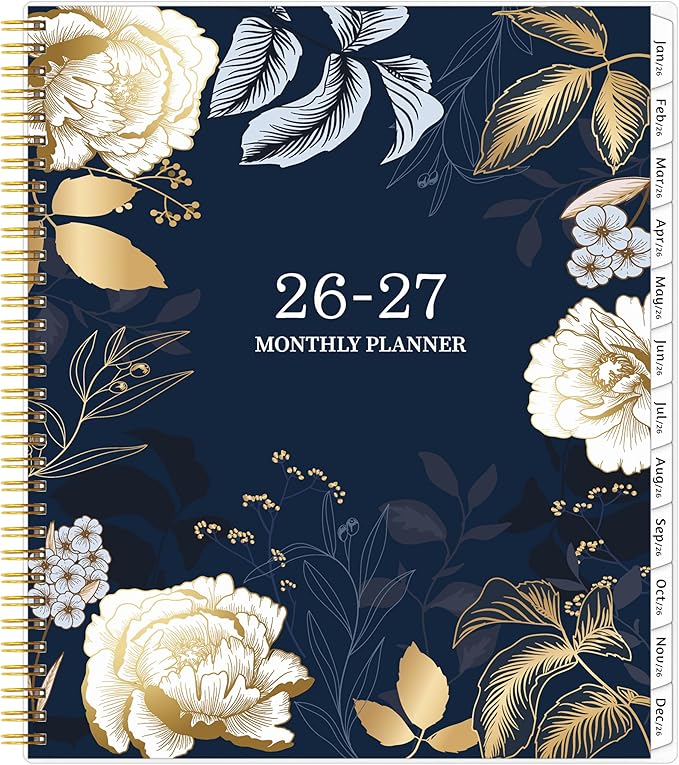 2026-2027 Monthly Planner, 2 Year Calendar Planner, Jan 2026 - Dec 2027, 8.5’’ x 11’’, Large Spiral Agenda, 24 Months, with Tabs ＆Pocket, Flexible Cover, Organizer for Office Home School, Gold
