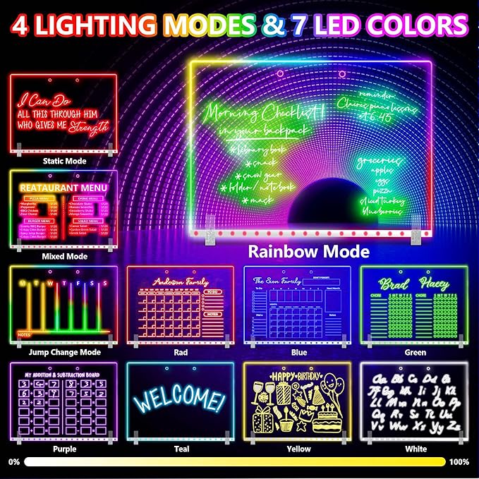 16" Led Drawing Board for Kids – 4 Modes Led Note Board with Colors 7, Light up Drawing Board for Kids Adults, Acrylic Dry Erase Magic Boards for Writing Glow Art, Easter Gifts for Grandkids, 20PCS