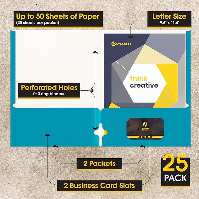 2 Pocket Portfolio Folders, 25 Pack, Trendy Cool Colors, Fits Letter Size Paper, for School, Office, Home, Matte Finish (Electric Blue)