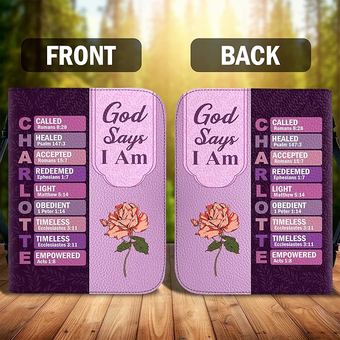 Personalized Man of God Bible Cover, God Says I Am Bible Case PU Leather, Bible Holder Handle Zipper, Faith Scripture with Name Case Bag, Religious Gifts for Church Christians Women Men (GOD-05)