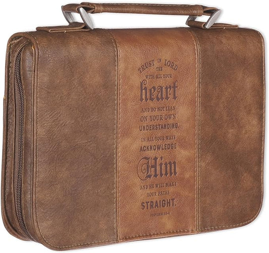 Christian Art Gifts Men's Classic Bible Cover Trust in The Lord Proverbs 3:5, Brown Faux Leather, Large