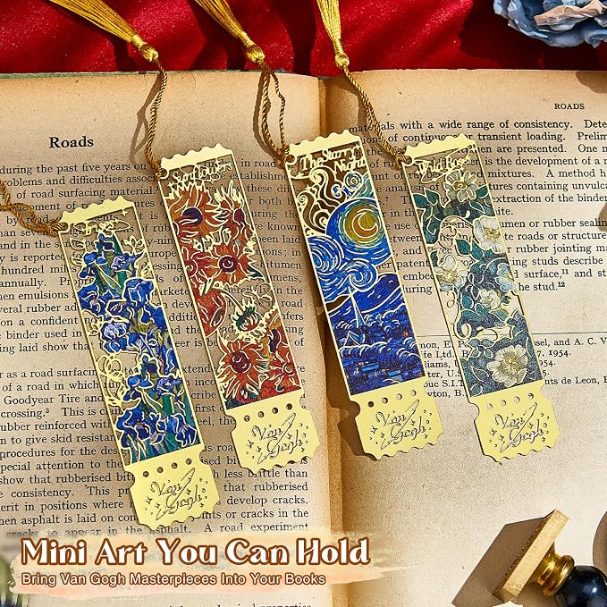 4 PCS Stamp Form Bookmark, Metal Van Gogh Book Mark for Reading, Small Book Lover Gift for Women & Men