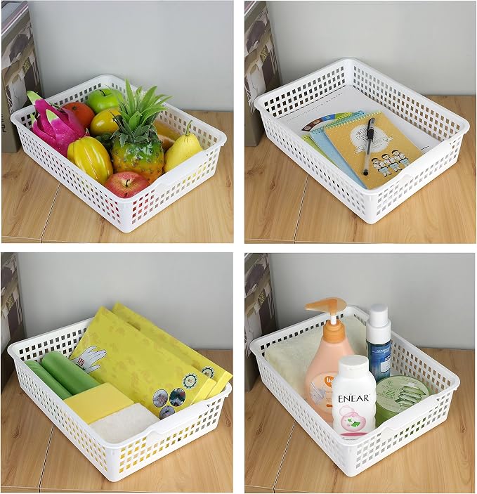 6-Pack Plastic Storage Trays Basket, Organization Basket Tray for Paper/File, White