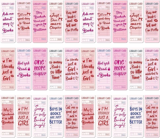 Vintage Magnetic Bookmarks Gifts - 30 Pcs Pink Library Card Bookmark for Women Girls Book Lovers Students Birthday Graduation Gift Quote Magnet Page Clips School Office Reading Accessories