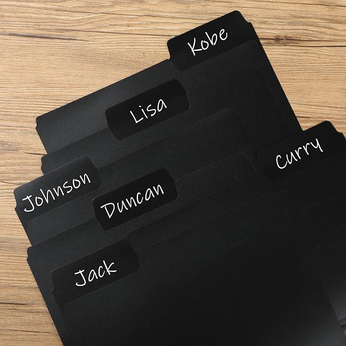 Mr. Pen- Black File Folders Letter Size, 6 Pack, 1/3 Cut Tab & Expandable Design, 24 pcs of Labels, File Folders Black