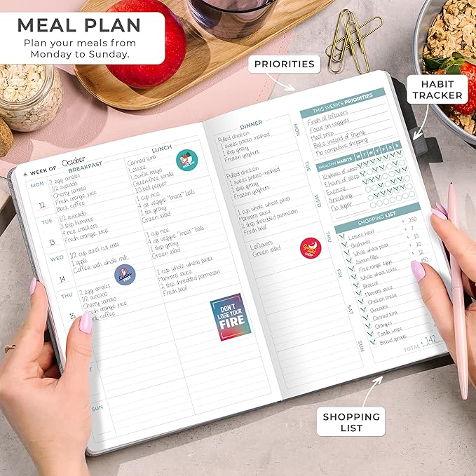 Clever Fox Weekly Meal Planner - Weekly & Daily Meal Prep Journal with Shopping and Grocery Lists for Menu Planning, Healthy Diet & Weight Loss Tracking, Lasts 1 Year, Undated, A5 - Gray