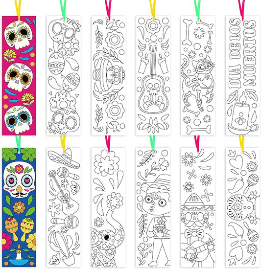 75Pcs Day of the Dead Color Your Own Bookmarks, Mexico Theme DIY Coloring Blank Bookmark Mexican Fiesta Party Game Prize Art Craft Supplies for Teachers Students Classroom Reward Goodie Fillers