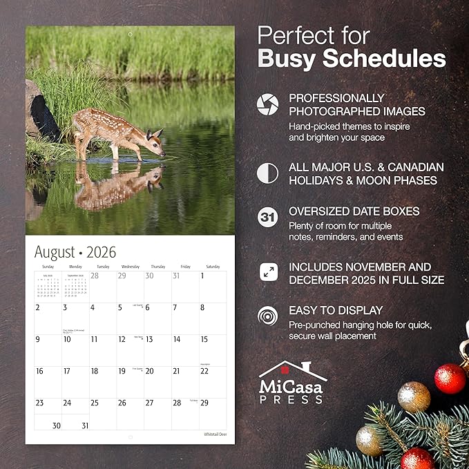 MICASA PRESS Whitetail Deer 2026 Wall Calendar 12 Month | 12” x 24” Open | Thick & Sturdy Paper | Giftable | Hunting Animal Calendar 2026