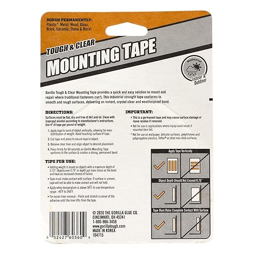 Gorilla Tough & Clear Double Sided Mounting Tape, Clear Tape, 1" x 150" - Weatherproof for Indoor or Outdoor | (Pack of 12)