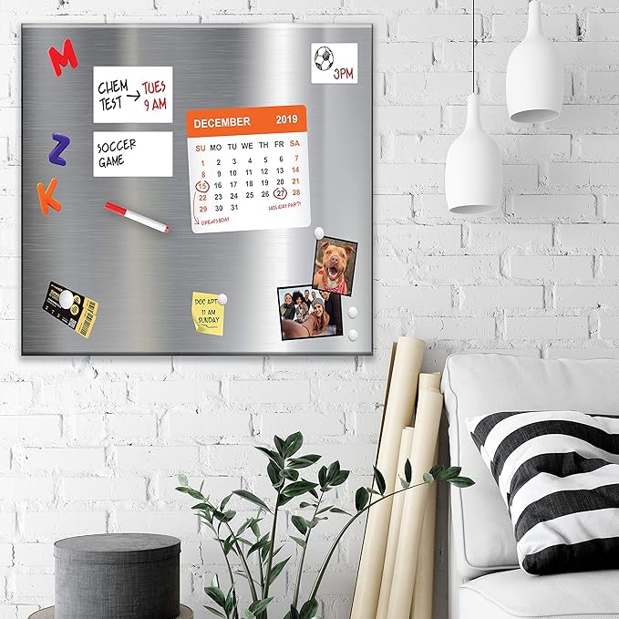 Essentially Yours Magnet and Message Board Extra Large 30 x 28 x 0.7 Inch Magnet and Message Board | Mountable Steel Bulletin Board (Silver)