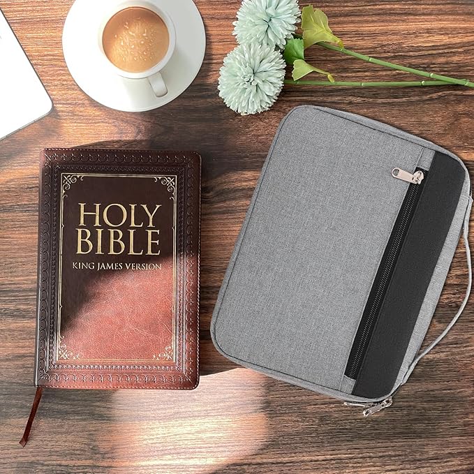 JIANYA Bible Cover Case for Women and Men, Bible Book Carrying Case Church Bag Bible Protective with Handle and Pocket, Grey