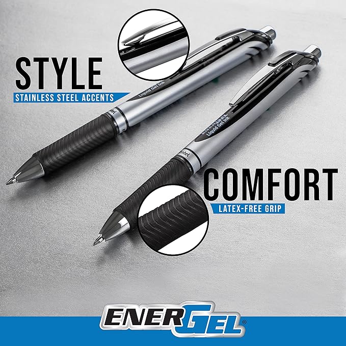 Pentel EnerGel Deluxe RTX Retractable Liquid Gel Pen, Fine Line, Needle Tip, Violet Ink, Box of 12 (BLN75-V)