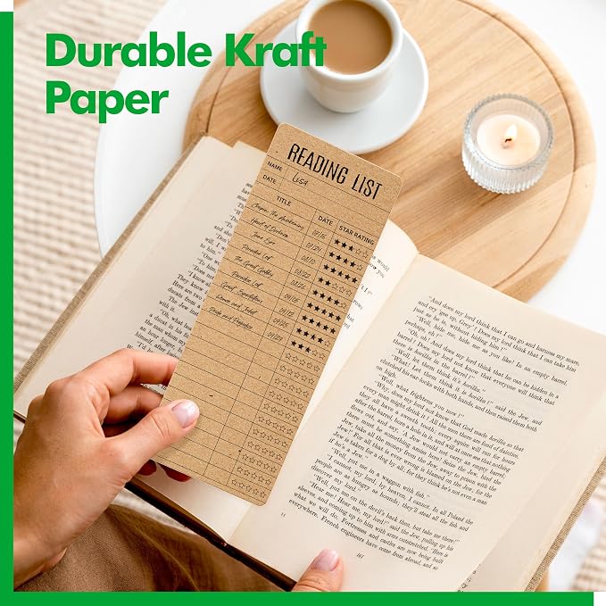 110 PCS Reading List Bookmarks, Kraft Book Tracker and Reading Log Bulk Bookmarks for Book Lovers, Students, Teachers, Graduation Gifts, Back-to-School Supplies (3” x 7.9”)