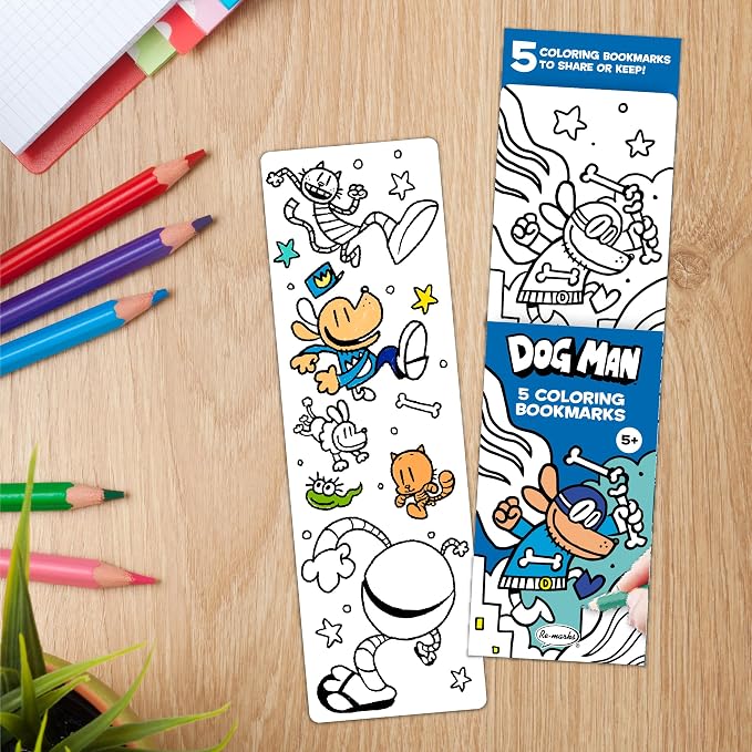 Re-Marks “Dog Man and Cat Kid” Colormarks Collection - 2 Sets of 5 Coloring Bookmarks