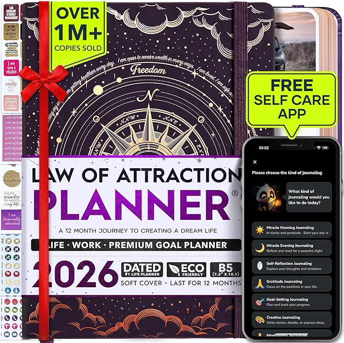 Deluxe 2026 Planner Weekly and Monthly | Law of Attraction Planner with Productivity App | 12-Month for Productivity, Gratitude & Goal Setting | Includes Foldable Vision Board, Gift Box & Stickers