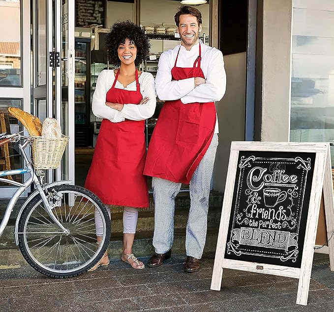 A Frame Chalkboard by HBCY Creations: 20x30 Solid Wood A-Frame Sign Whitewashed Double-Sided Magnetic Board, Chalkboard Menu Board, for Restaurants, Cafés, Weddings - Heavy Duty Hinges