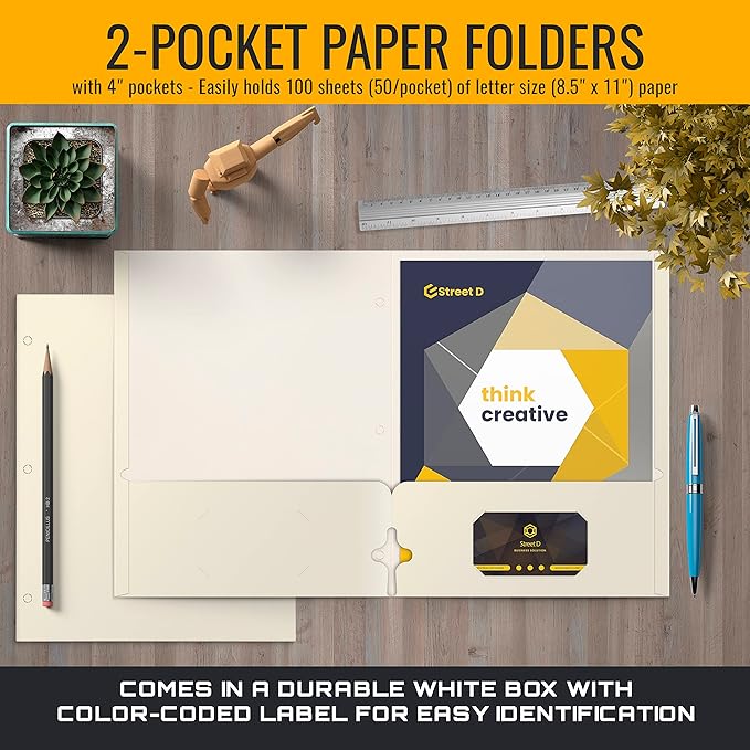 Better Office Products Two Pocket Portfolio Folders, 50-Pack, White, Letter Size Paper Folders, 50 Pieces, White