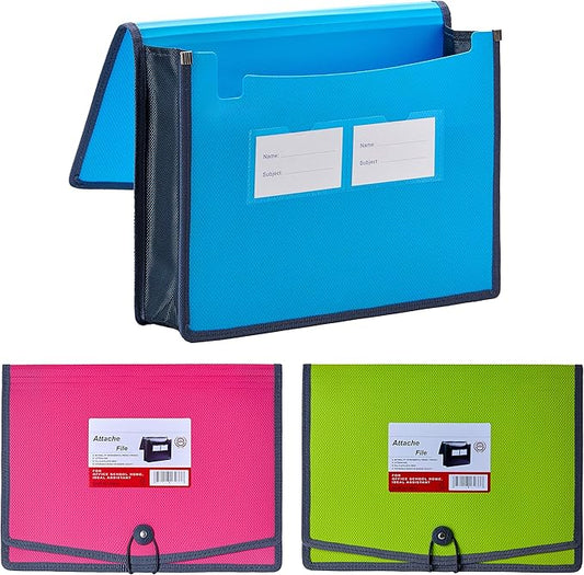 FANWU 3 Pack Plastic Expanding File Wallet Document Organizer with Elastic Cord & Button Closure, Letter Size, 3.5" Expansion, Poly A4 Expandable File Folder for School Office Home Organization