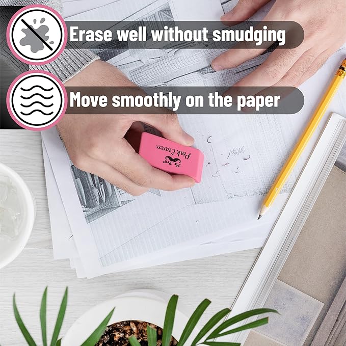 Mr. Pen- Pink Pencil Eraser Bulk, 36 Pack, Large Latex Free Block Erasers for School, Office, Art Sketching, Homework, Exams, Clean Smudge-Free Correction