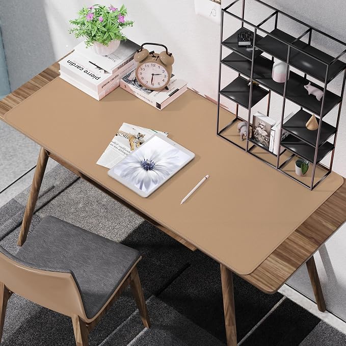 AFIING Cork Desk Mat 47" x 23.6", Dual-Sided Natural Cork & PU Leather Desk Pad, Non-Slip Waterproof Large Mouse Pad for Office, Home & Gaming (Dark Apricot)