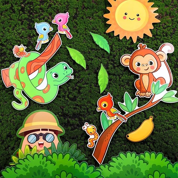 103 Pcs Jungle Bulletin Board Set Welcome to the Jungle Animal Bulletin Board Decorations Monkey Elephant Forest Cutouts Educational Classroom Wall Decorations