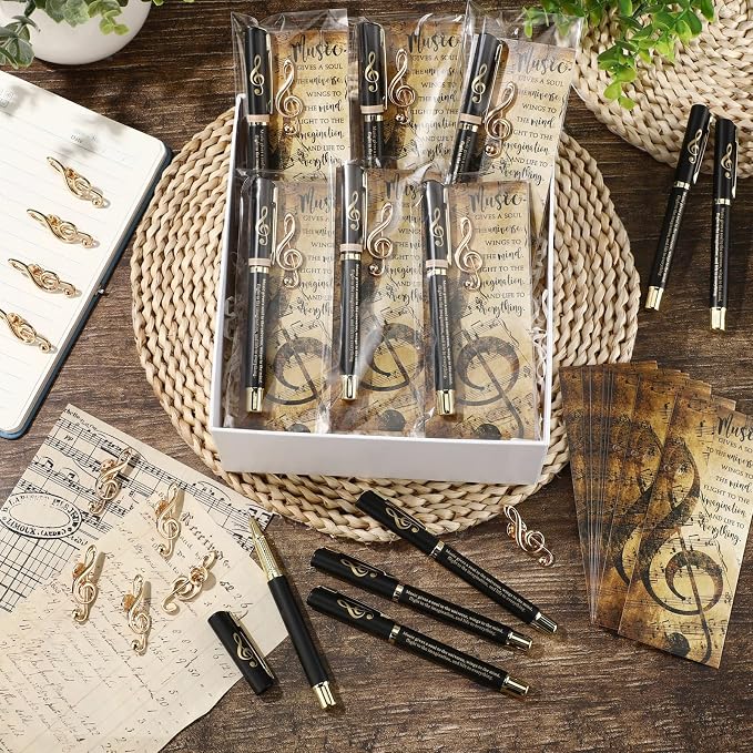 Sayglossy 24 Sets Music Themed Appreciation Gifts Bulk End of Year Gifts for Students Inspirational Musical Pens Pins and Bookmarks Music Party Favors for Musicians Band Choir Concert Teachers