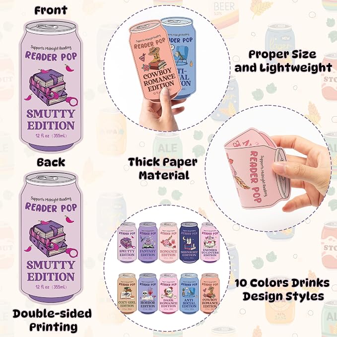 Laffact Drinks Soda Ticket Book Club Bookmarks - 200Pcs Reader Pop Dark Romance Reading Tracker, Funny Designed Book Accessory Bookish Page Marker Reading Gifts for Book Lover Women Men School Library