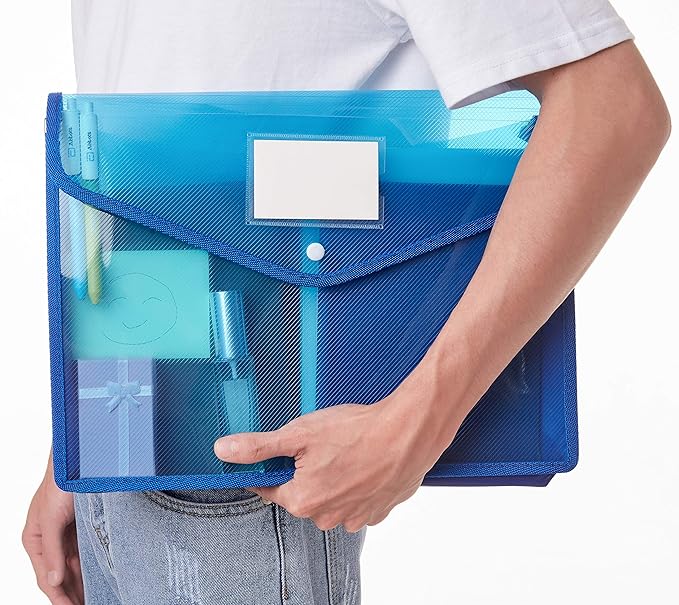 Plastic File Folder Poly Envelope Expanding File Wallet Document Folder with Snap Button Closure, Legal Size, 5 Pack Large Waterproof Accordion File Pouch (Assorted Colors)