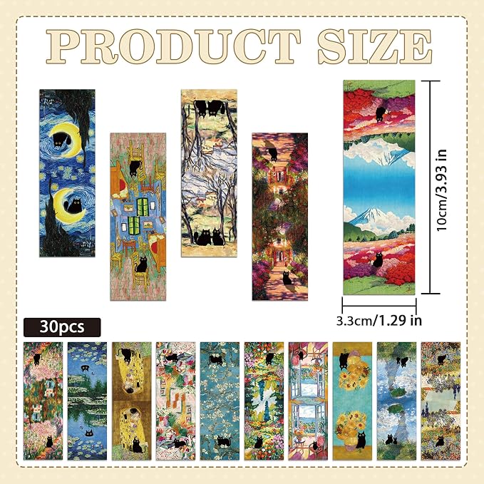Black Cat Magnetic Bookmarks, 30 Pcs Cute Cats Book Mark Magnet Clips for Reading Women Kids, Oil Painting Art Page Markers for Books Journals Planner School Office Supplies Cat Lover Gifts