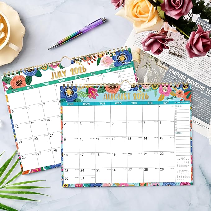 Calendar 2026-2027 - Wall Calendar 2026-2027, July 2026 to December 2027, 11" x 8.5", 26-27 Calendar 18 Monthly with Thick Paper + Julian Date - Floral