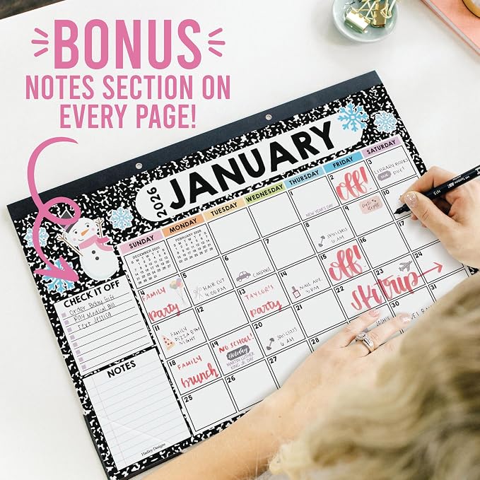 Hadley Designs Large Teacher Desk Calendar 2026-2027 - Desktop Calendar 2026, 18-Month Desk Calendars for Home, Office & Classroom, Cute Classroom Must Haves, Teacher Appreciation Gifts
