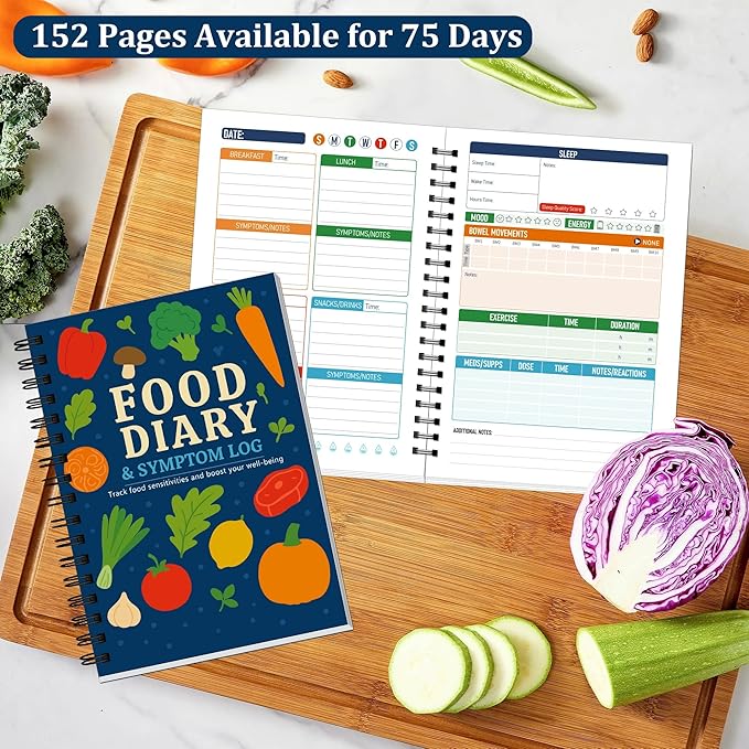 75-Day Food Diary & Symptom Tracker Journal for Gut Health – IBS, FODMAP, Allergy & Wellness Log Book | B5 Size Portable Digestive Health Planner with 100gsm No-Bleed Paper, 300gsm PVC-Protected Hardcover