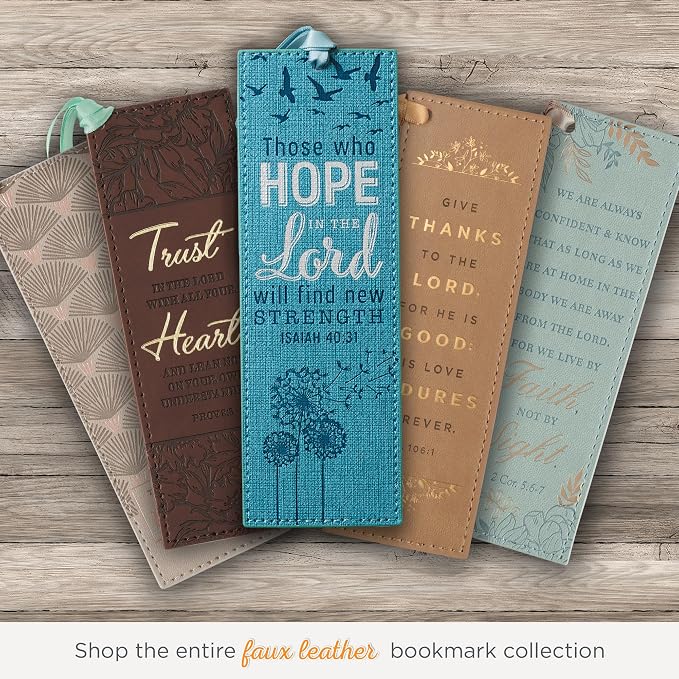 Christian Art Gifts Teal Faux Leather Bookmark | Hope In The Lord - Isaiah 40:31 Bible Verse Inspirational Bookmark for Women w/Satin Ribbon Tassel