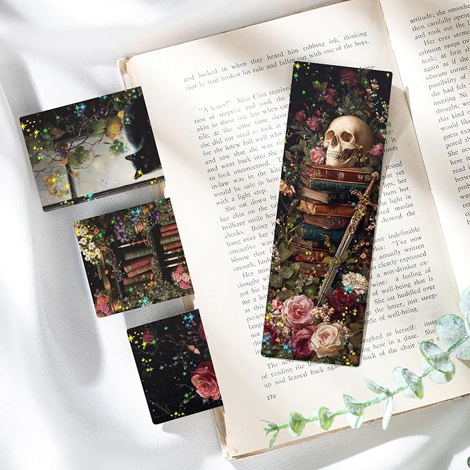 Dark Romance Bookmark Gifts - 48 Pcs Vintage Gothic Paper Bookmarks Bulk for Women Book Lovers Skull Flower Page Marks Merch School Reading Accessories Bookish Gift for Birthday Graduation