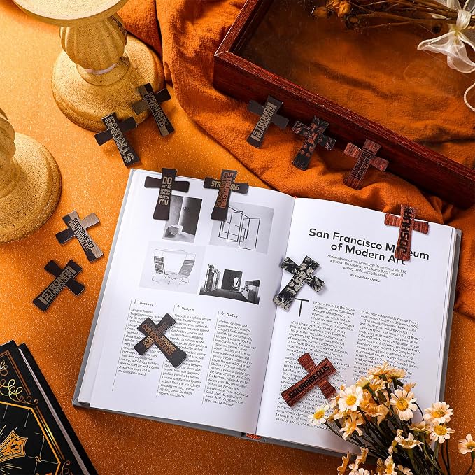 Glenmal 60 Pcs Magnetic Christian Cross Bookmark for Men Christmas Page Marker Set for Men Inspirational Scripture Strong Courageous Strong Lion for Xmas Bibles Books Church Favor