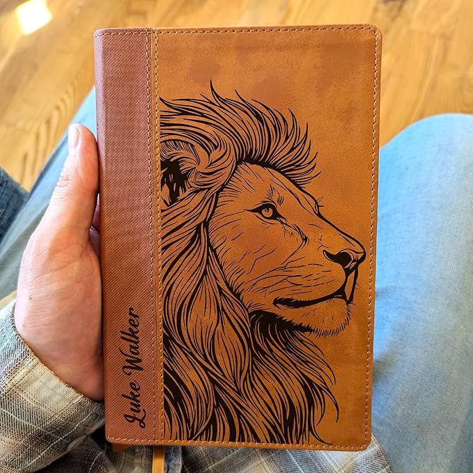 Farm and Posh Personalized NIV Personal Bible with Crown of Thorns | Large Print (Brown Lion Side Profile)