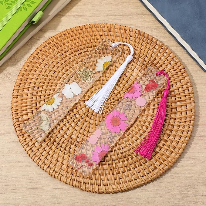 2 Pcs Flowers Bookmark, Bookmarks for Women, Dried Flower Resin Bookmarks for Book Lovers, Handmade Dried Flowers Resin Bookmark, Floral Book Page Holder