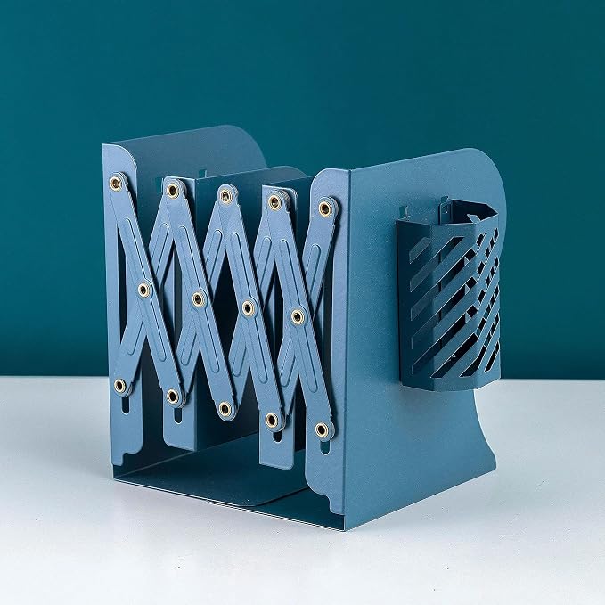 Adjustable Bookends Metal Book Ends for Heavy Book Holder Heavy Duty Bookends Nonskid Bookcase Desktop Book Organizer Binder Holder (Blue)