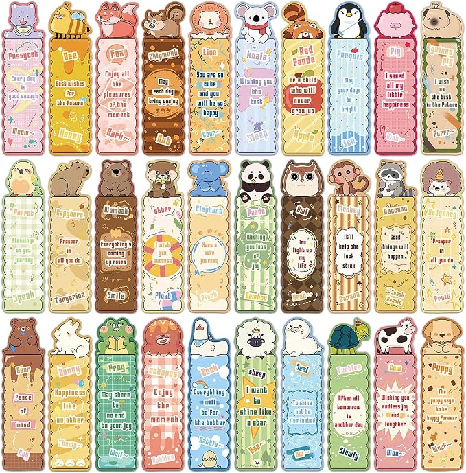 Wxiben Cute Animal Bookmarks Gifts - 90 Pcs Cartoon Animals Paper Bookmarks Penguin Capybara Dog Book Markers Page Clip Gift for Women Men Teachers Office Book Lovers Bookish Reading Supplies