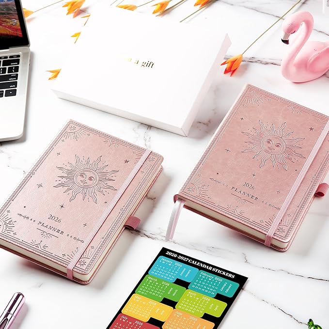 Planner 2026-2026 Planner, Jan 2026 - Dec 2026, 5.75" x 8.25", 2026 Weekly and Monthly Planner, Faux Leather planners 26 with Back Pocket & 40 Notes Pages - Rose Gold