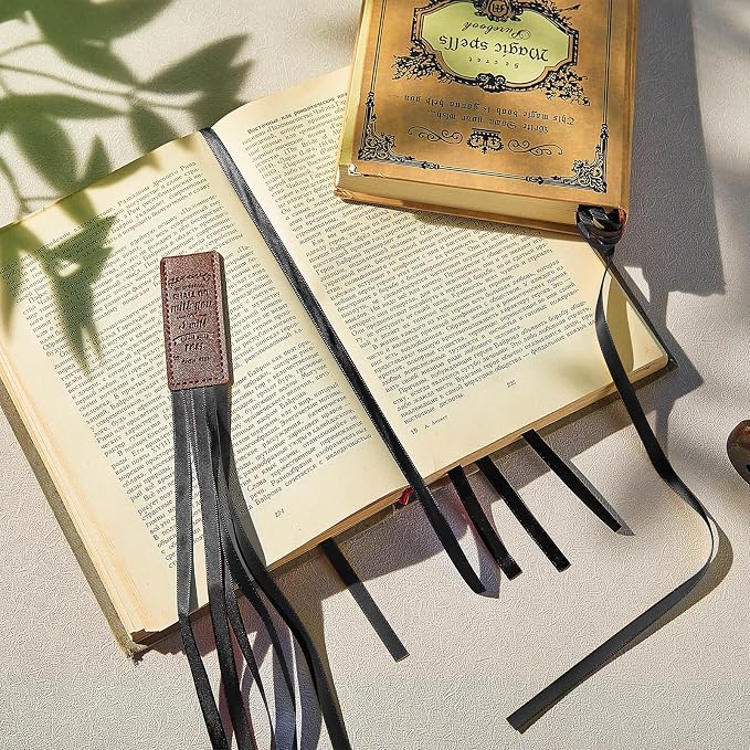 Outus 3 Pieces Bible Ribbon Bookmark Markers Artificial Leather Bookmark with Ribbons for Books Office(Inspirational,Black)
