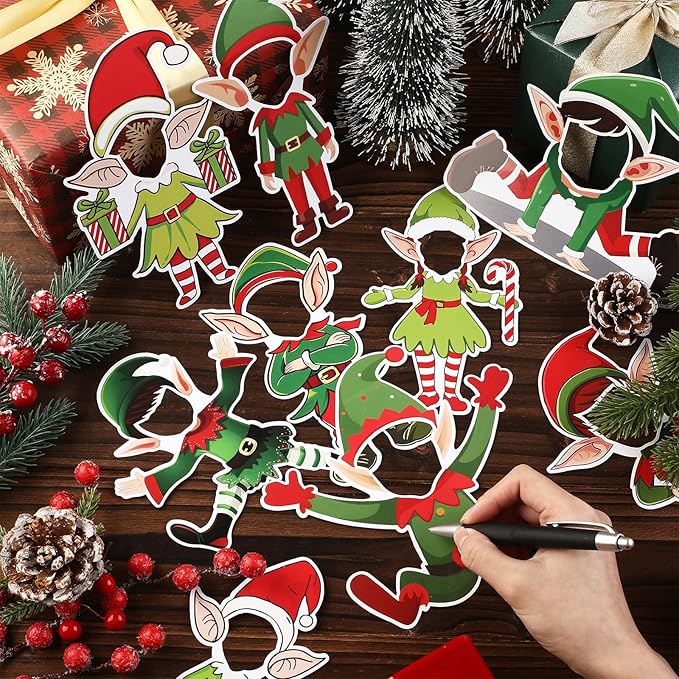 Gersoniel 72 Pcs Christmas Elf DIY Paper Cutouts Xmas Bulletin Board Decoration Christmas Cutouts Cartoon Decoration for Xmas Holiday Festival Party DIY Supplies Photo Crafts Home Decor