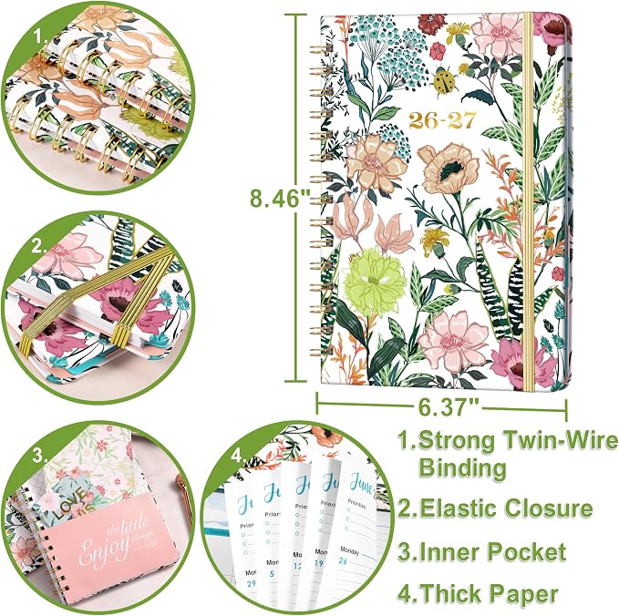 Planner 2026-2027 - Weekly & Monthly Planner, Jul 2026-Jun 2027, Academic Planner 26-27, 6.4"×8.5", Tabs, Thick Paper, Twin-Wire Binding, Back Pocket, Inspirational Quotes for Office Home School