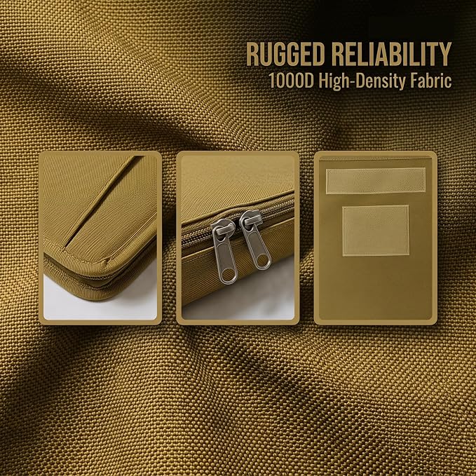 Tactical Notebook Cover, A4 Padfolio with Detachable 3-Ring Ring Binder, Multi-Pocket Organizer & Hand Strap, Zippered Hardcase Planner(Khaki, A4(13.8 x 12 inches))