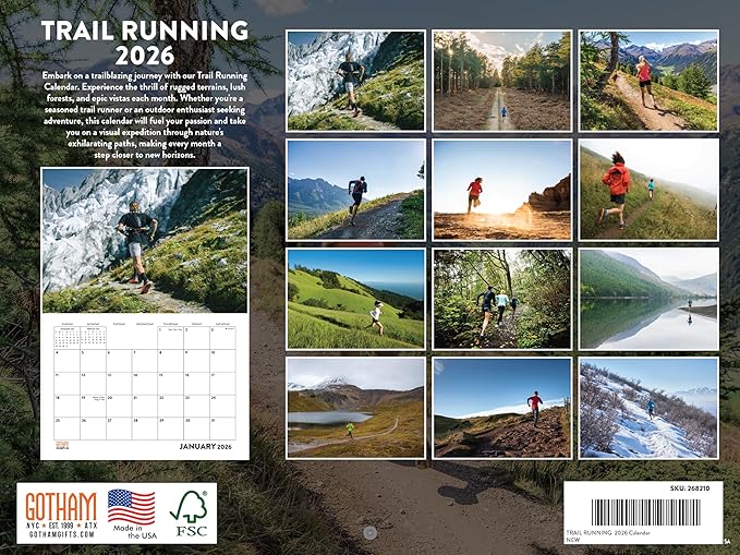 Trail Running Calendar 2026 Runners Monthly Wall Calender 12 Month | American Made In The USA