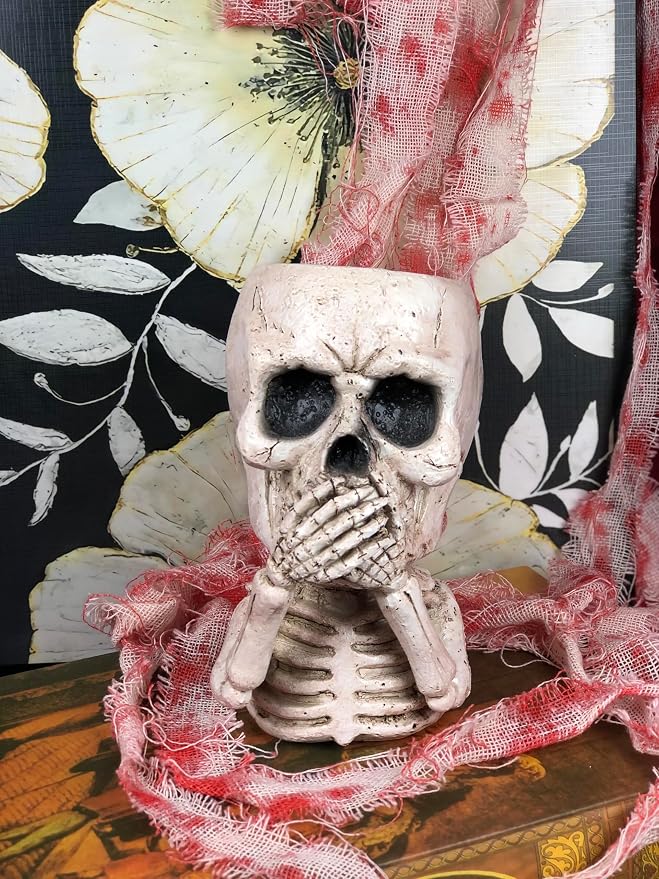 Skulll-shaped Pen Holder for Desk Accessories Halloween Decor and Office Decor, Pencil Holder for Desk Organizers, Compact Desk Accessories Gift, Pencil Cup for School, Office, Home(Don't Say)