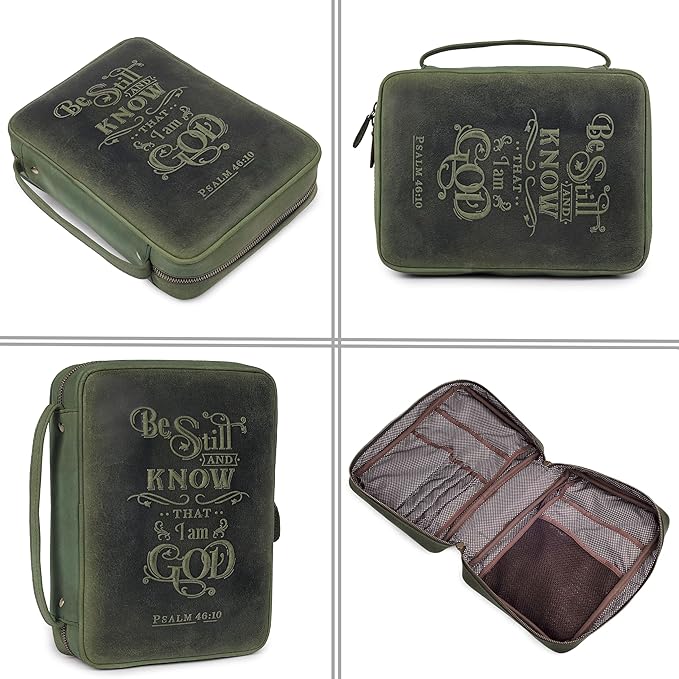 LEATHER VILLAGE Handmade Vintage Leather Embossed Bible Cover for Men & Women - Large Protective Bible Case & Organizer for Church, Travel & Study Christian Religious Antique Bookmark - Olive