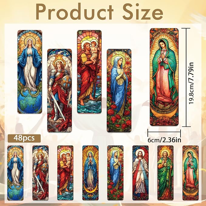 Catholic Virgin Mary Bookmarks, 48 Pcs Religious Saints Prayer Book Marks for Reading Women, Bulk Paper Page Marker Set with Jesus Saints Faith, Christian Gifts for Men Women Teens Church Supplies