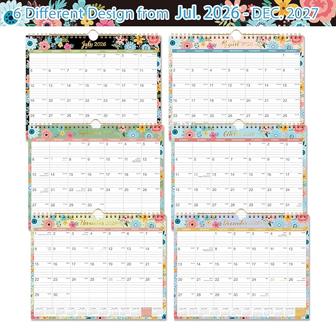 Calendar 2026-2027 - Wall Calendar 2026-2027 with 18 Months, Jul. 2026 - Dec. 2027, 14.6" x 11.5", Twin-Wire Binding + Hanging Hook + Large Blocks + Julian Dates, Perfect Wall Calendar for Organizing